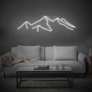 Arte de pared iluminado de montaña, letrero LED de montaña, letrero de neón de montaña, letrero LED para dormitorio, decoración de pared para el hogar, letrero de neón RGB, letrero personalizado