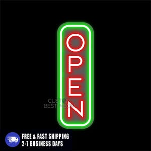 Letrero de tienda abierta moderno con control remoto, letrero abierto LED, letrero vertical personalizado, letrero de neón LED OPEN para negocios, luces de neón minimalistas