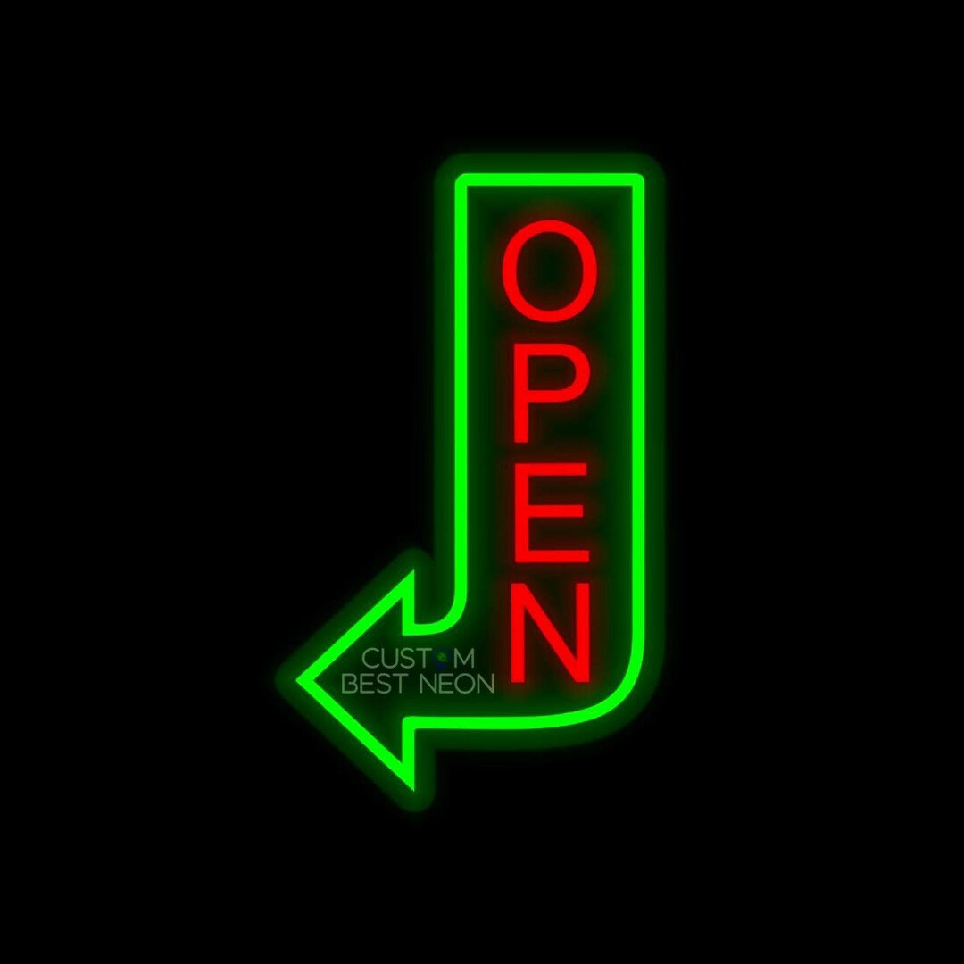 Vertical Open Neon Sign With Arrow for Business Outdoor Open Etsy