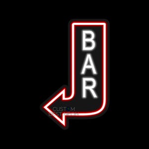 Placa de neon com seta para bar externo, placa de neon LED para empresas, placa de neon com seta grande, placa de restaurante, placa à prova d'água, placa personalizada, personalizada