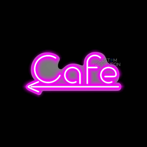 Neon Open Cafe Arrow Sign - Waterproof LED Light for Businesses and Coffee Shops, Large Outdoor Resilient Sign, Bright & Eye-Catching