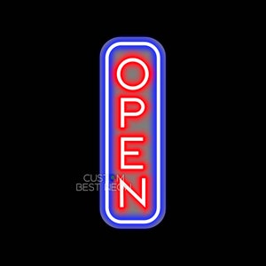 Placa de neon aberta, placa de LED vertical, luz para logotipo de empresa, decoração de parede de LED - Placa externa brilhante para restaurante, café, bar, loja e comércio