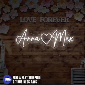 Letrero de neón para bodas, letrero de neón personalizado, letrero de neón LED con forma de corazón, letreros para bodas, letreros de neón con nombre, letrero de luz de neón, regalos personalizados, decoración del hogar