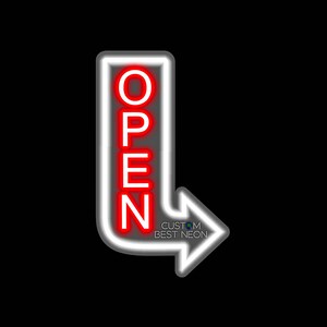Placa de neon aberta com seta, placa de LED vertical, placa de aberto para áreas externas, placa de aberto para bar, placa de neon com direção, placa de neon para café, placa de neon personalizada