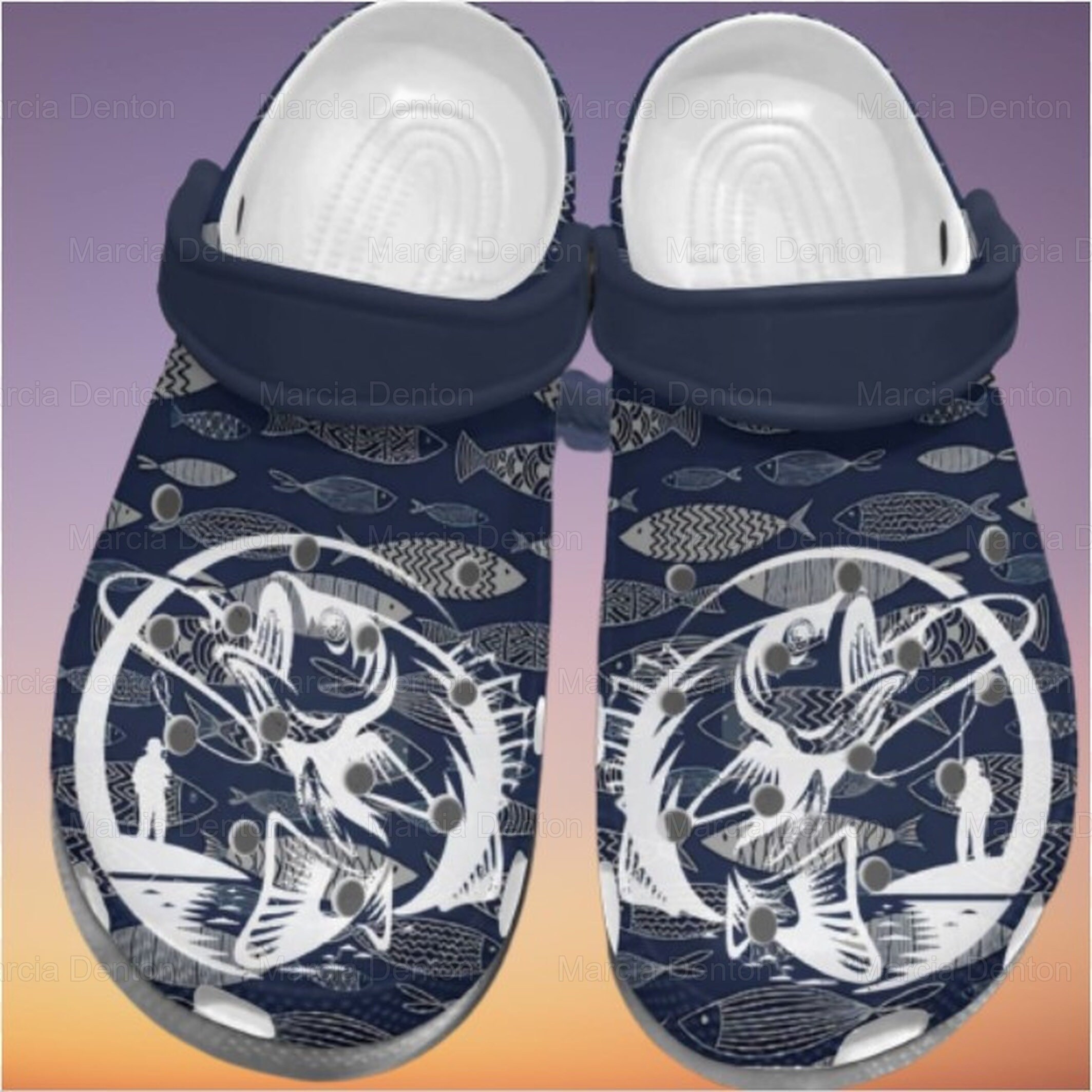 Blue Fishing Pattern Crocs 3D/ Clog Comfortable For Mens And Etsy