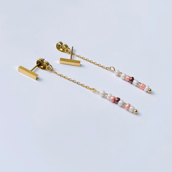 Stainless steel pearl earrings, gold, boucles d'oreilles perles acier inoxydable doré