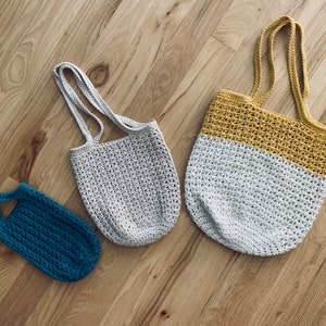 Market Bag Trio Instant Download PDF Pattern, 3 sizes, Small, Medium, & Large Size Totes, Reusable Grocery Market Tote Bag, Quick and Easy