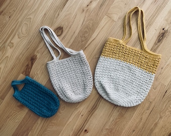 Crochet Market Bag Trio PDF Pattern: Reusable Cotton Totes (Instant Download)