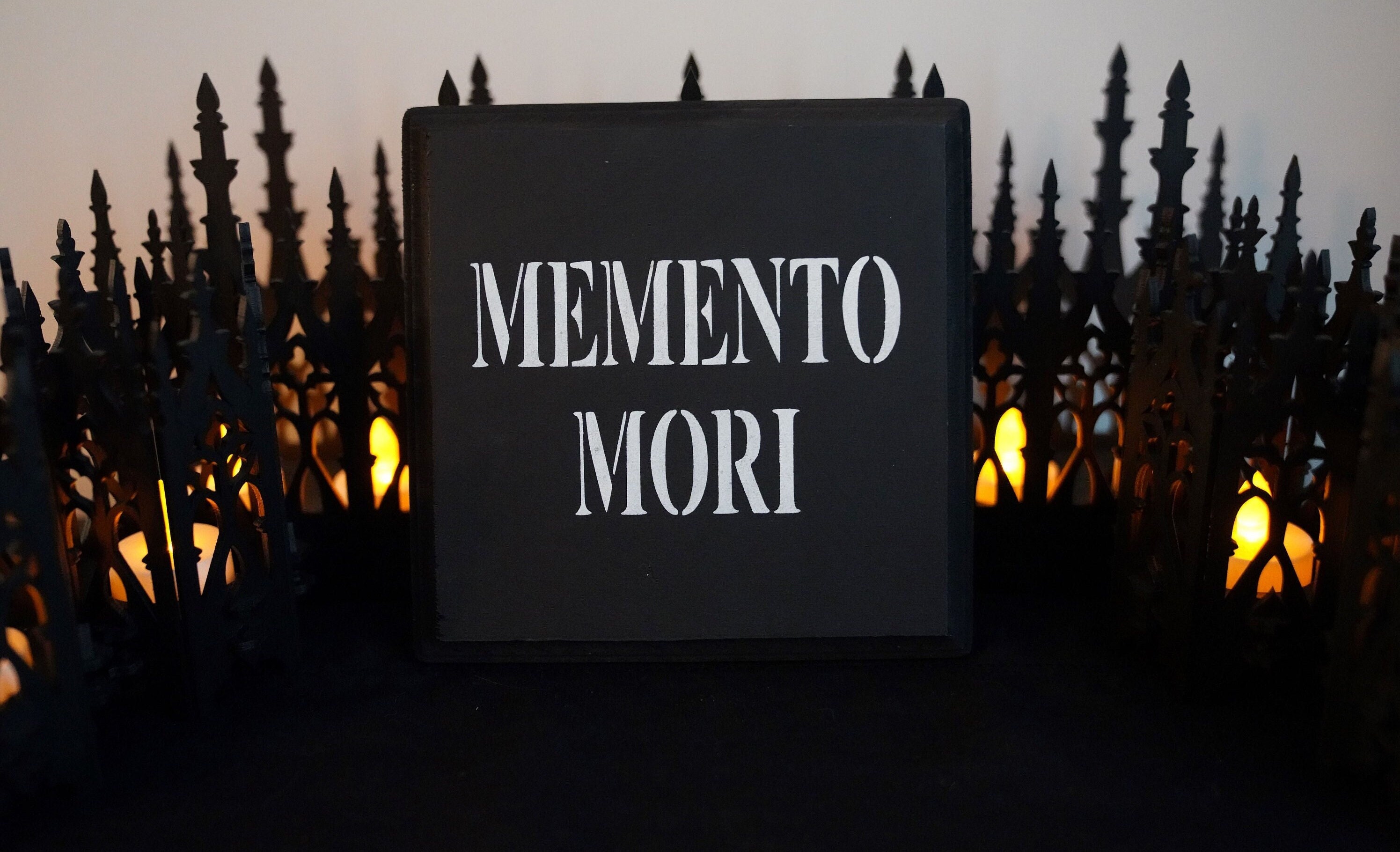 Memento Mori sign, gothic wall art, goth decor, home decor, macabre decor, spooky sign, haunting sign, painted wood sign