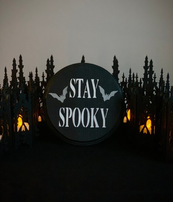 Stay Spooky sign, gothic wall art, goth decor, home decor, macabre decor, spooky sign, haunting sign, painted bats sign