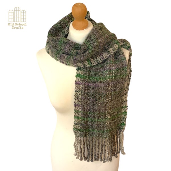 Unique handwoven handspun scarf ‘Heather Valley’