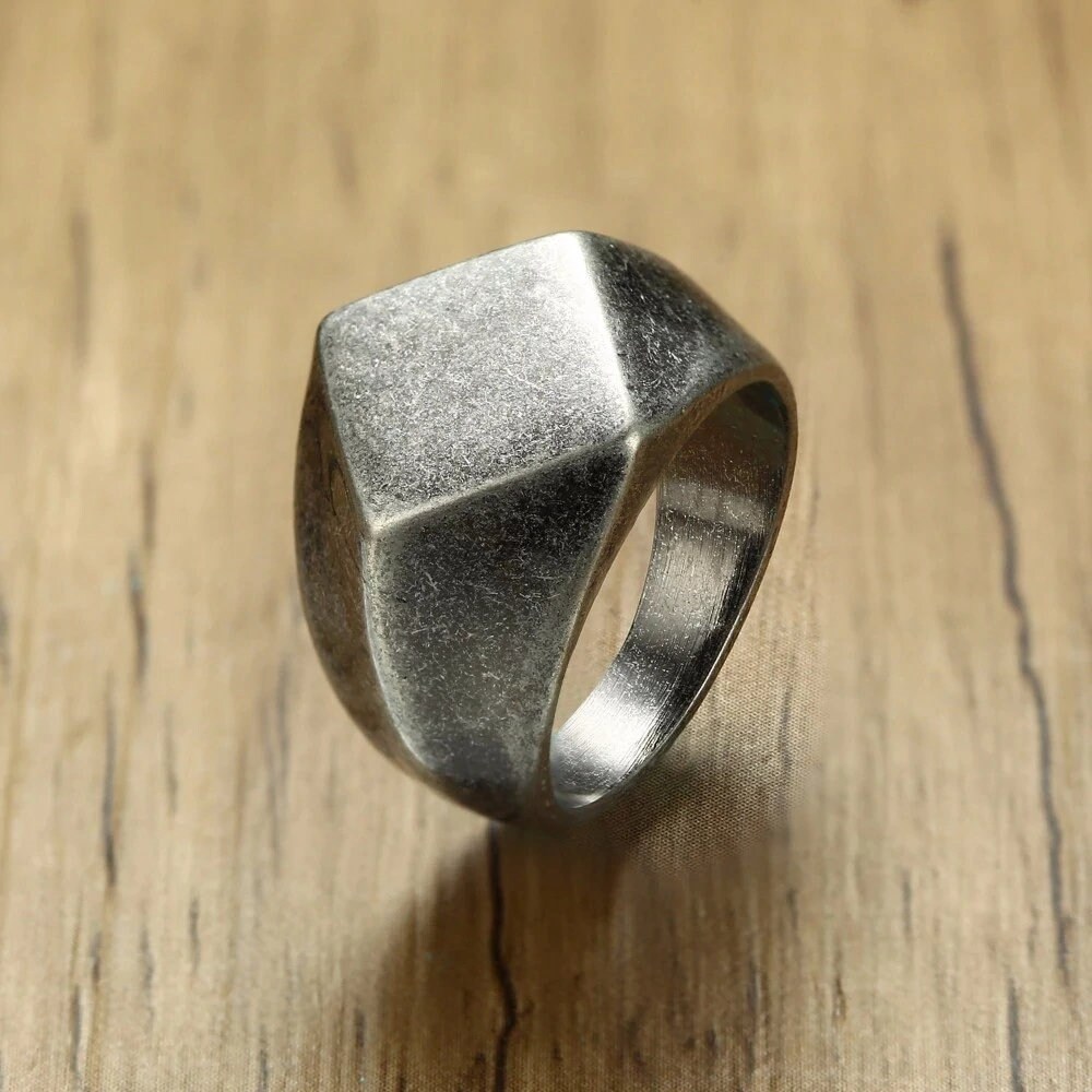 Oxidized Silver Mens Ring FlatTop Ring Chunky Etsy