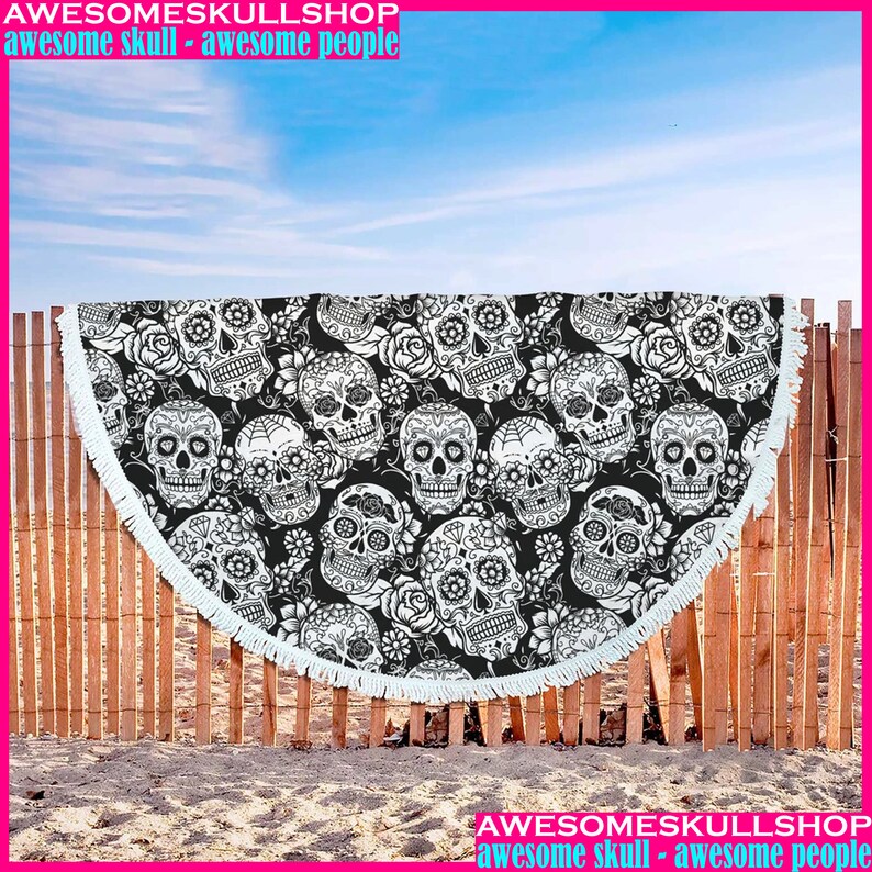Sugar Skull Beach Towel Floral Skull Towel Day of the Dead Etsy