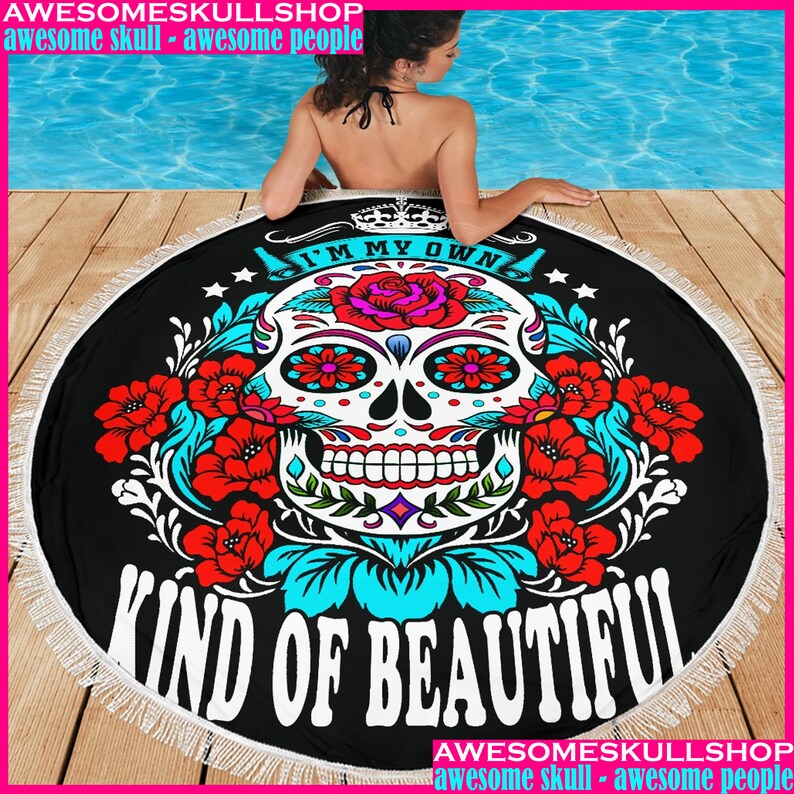 Sugar Skull Beach Towel Floral Skull Towel Day of the Dead Etsy