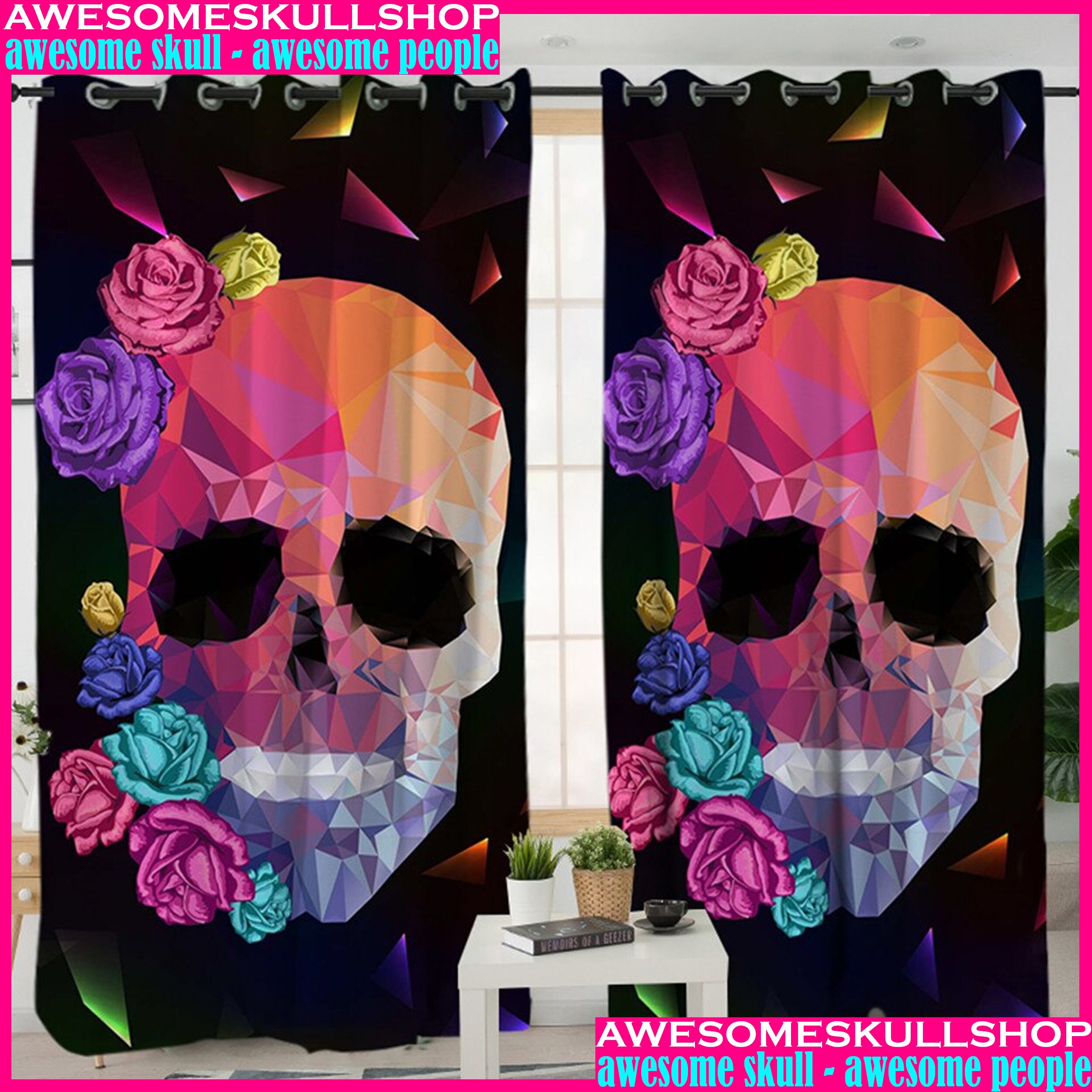 Geometrischer Sugar Skull Wohnzimmer Vorhang Gothic Bunte | Etsy