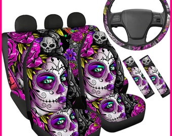 AoHanan Skull with Roses Car Seat Covers Set Vehicle Front Seat Protector Auto Interior Accessories Protetors Car Mat Covers Universal Fit Most Car SUV Van Truck( 2 Pcs) AoHanan Skull with Roses Car Seat Covers Set Vehicle Front Seat Protector Auto Interior Accessories Protetors Car Mat Covers Universal Fit Most Car SUV Van Truck( 2 Pcs)