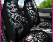 Motorcycle Biker skull day of the dead grim reaper gothic skeleton skull car seat cover skull front car seat cover, car seat cover accessory