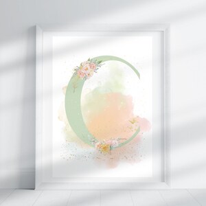 Letra C - Floral verde / Impresión de letras / Impresión del alfabeto / Inicial / Letra mayúscula / Arte de pared / Póster de letras hecho a mano / Descarga digital