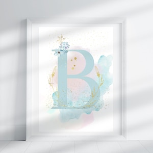 Letter B - Blue Floral | Letter Print | Alphabet Print | Initial | Capital Letter | Wall Art | Handmade Letter Poster | Digital Download