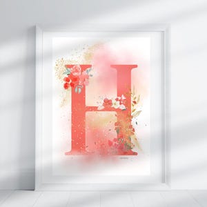 Buchstabe H - Kirschgold Blumen | Buchstabe Druck | Alphabet-Druck | Initiale | Großbuchstabe | Wandkunst | Handgemachter Buchstabe | Digitaler Download
