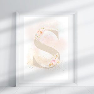 Letra S - Impresión floral en arena / Impresión de letras / Impresión del alfabeto / Inicial / Letra mayúscula / Arte de pared / Póster de letras hecho a mano / Descarga digital