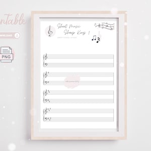 May include: A framed printable sheet music page titled "Sheet Music Sharp Keys 1". The page displays musical staff lines, a treble clef, and musical notes. The word "Printable" is in the upper left corner.