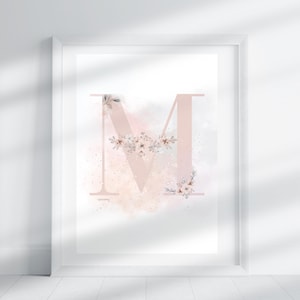 Letter M - Warm Beige Floral | Letter Print | Alphabet Print | Initial | Capital Letter | Wall Art | Handmade Letter | Digital Download