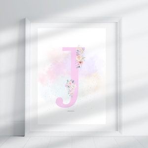 Letra J - Rosa Ultra Floral / Estampado de Letra / Impresión del Alfabeto / Inicial / Letra Mayúscula / Arte de Pared / Letra Hecha a Mano / Descarga Digital