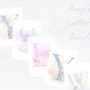 Paquete de letras moradas / Letras - L, S, W, Yx2 / Floral morado / Arte de letras / Arte mural / Arte digital / Letras florales / Descarga digital