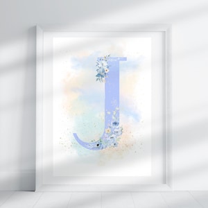 Letra J - Floral de aciano / Impresión de letras / Impresión del alfabeto / Inicial / Letra mayúscula / Arte de pared / Letra hecha a mano / Descarga digital