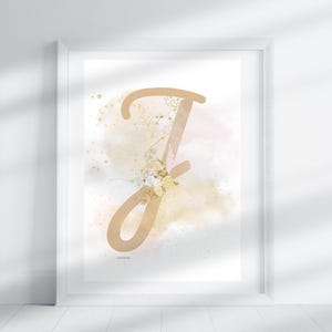 Letter J - Gold Speckle Floral | Letter Print | Alphabet Print | Initial | Capital Letter | Wall Art | Handmade Poster | Digital Download