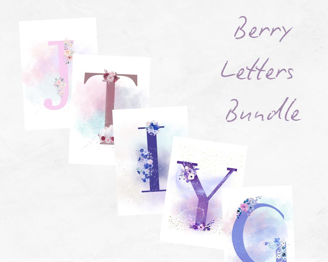 Berry Letters Bundle | Letter - G, I, J, T, Y | Floral Berries | Letter ...