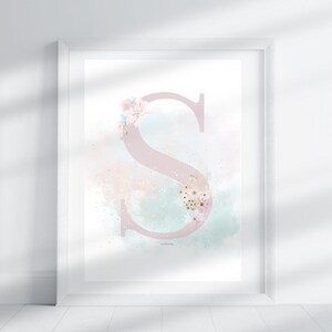 Letra S - Floral rosa aguamarina cálido / Impresión de letras / Impresión del alfabeto / Inicial / Letra mayúscula / Arte mural / Letra hecha a mano / Descarga digital