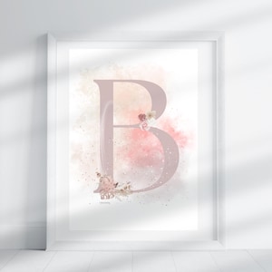 Letter B - Beige Tint Floral | Letter Print | Alphabet Print | Initial | Capital Letter | Wall Art | Handmade Letter | Digital Download