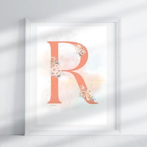 Letter R - Citrus Blue Floral | Letter Print | Alphabet Print | Initial | Capital Letter | Wall Art | Handmade Letter | Digital Download