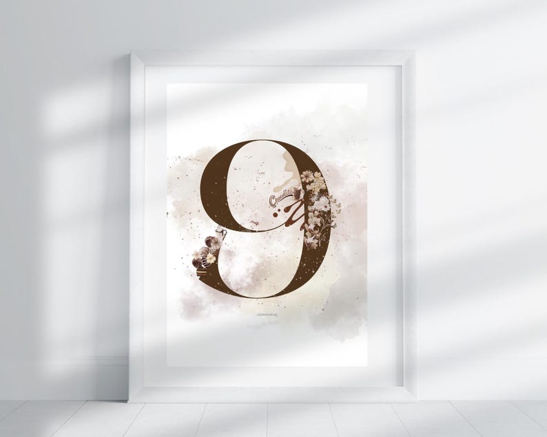 Number 9 - Hot Cocoa Floral | Number Print | Wall Art | Printable ...