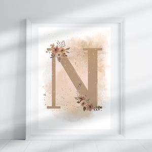 Letra N - Floral de chocolate / Impresión de letras / Impresión del alfabeto / Inicial / Letra mayúscula / Arte de pared / Letra hecha a mano / Descarga digital