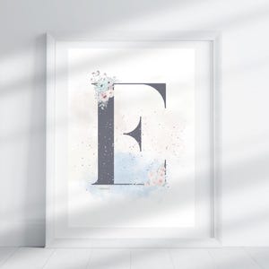 Letter E - Deep Blue Cloud Floral | Letter Print | Alphabet Print | Initial | Capital Letter | Wall Art | Handmade Letter | Digital Download