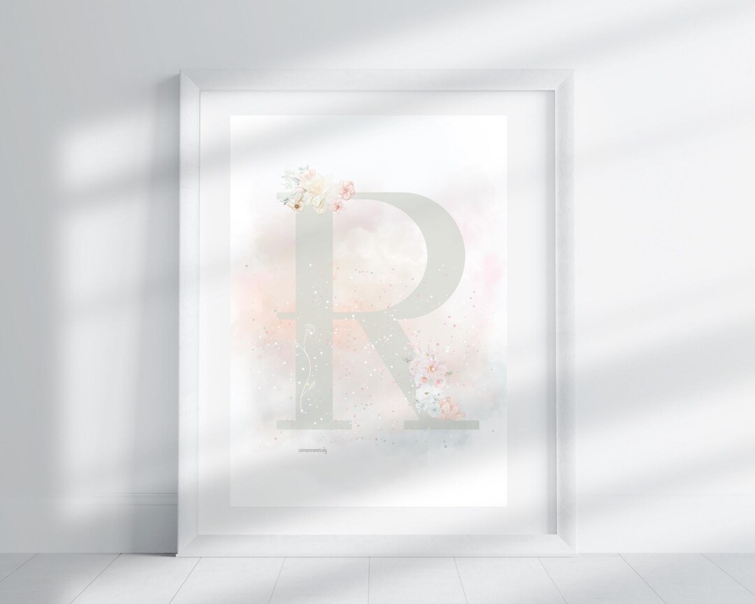 Letter R - Soft Olive Floral | Letter Print | Alphabet Print | Initial ...