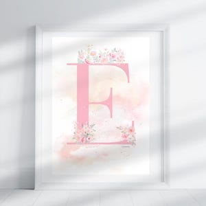 Letter E - Lollipop Pink Floral | Letter Print | Alphabet Print | Initial | Capital Letter | Wall Art | Handmade Letter | Digital Download