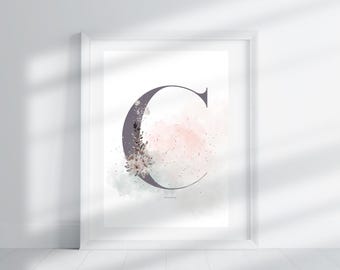 Lettera C - Stampa floreale bruna / Stampa di lettere / Stampa dell'alfabeto / Iniziale / Lettera maiuscola / Arte murale / Lettera fatta a mano / Download digitale