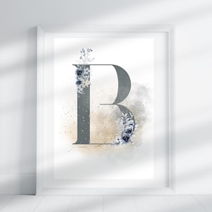 Letter B - Indigo Floral | Letter Print | Alphabet Print | Initial | Capital Letter | Wall Art | Handmade Letter | Digital Download