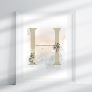 Buchstabe H - Treasure Grey Floral | Buchstabe Druck | Alphabet-Druck | Initiale | Großbuchstabe | Wandkunst | Handgemachter Buchstabe | Digitaler Download