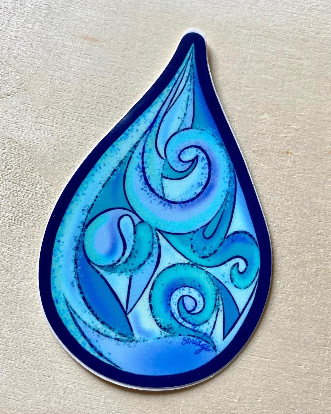 Water Droplet Sticker Inspired by Quote be Water Handmade Vinyl Sticker Navy Blue & Periwinkle