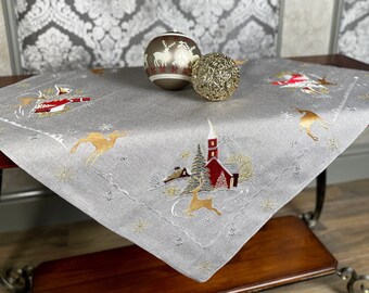 Creative Linens Holiday Embroidered Snowman and Christmas Tree Table Cloth 33 Round Topper White Creative Linens Holiday Embroidered Snowman and Christmas Tree Table Cloth 33 Round Topper White