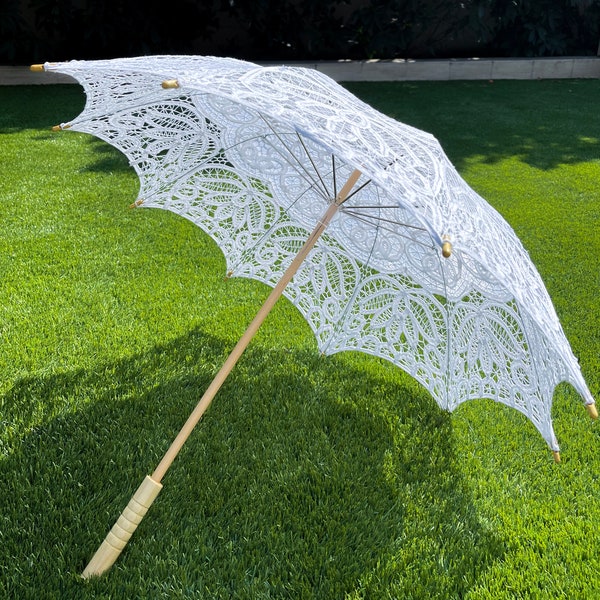 Cadeau ou décoration de parasol en dentelle victorienne en coton détaillé fait main, cadeau de mariage, blanc, noir ou beige