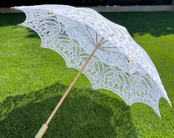 Handmade Detailed Full Cotton Victorian Lace Umbrella Parasol Gift or Decoration, Wedding Gift, White, Black or Beige