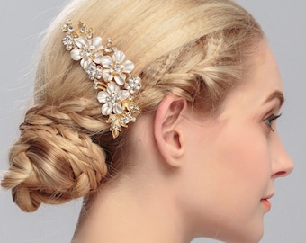 Silver or Gold Floral Hairpiece | High Quality Metal | Boho Flower Bridal Accessories | Rhinestone Gold or Silver Floral Hair Comb | Wedding