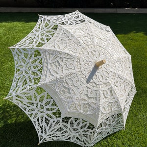 Handmade Detailed Full Cotton Victorian Lace Umbrella Parasol Gift or Decoration, Wedding Gift, White, Black or Beige image 4