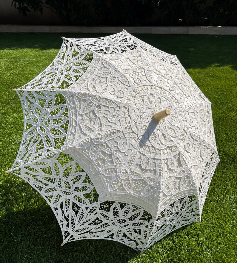 Handmade Detailed Full Cotton Victorian Lace Umbrella Parasol Gift or Decoration, Wedding Gift, White, Black or Beige image 4